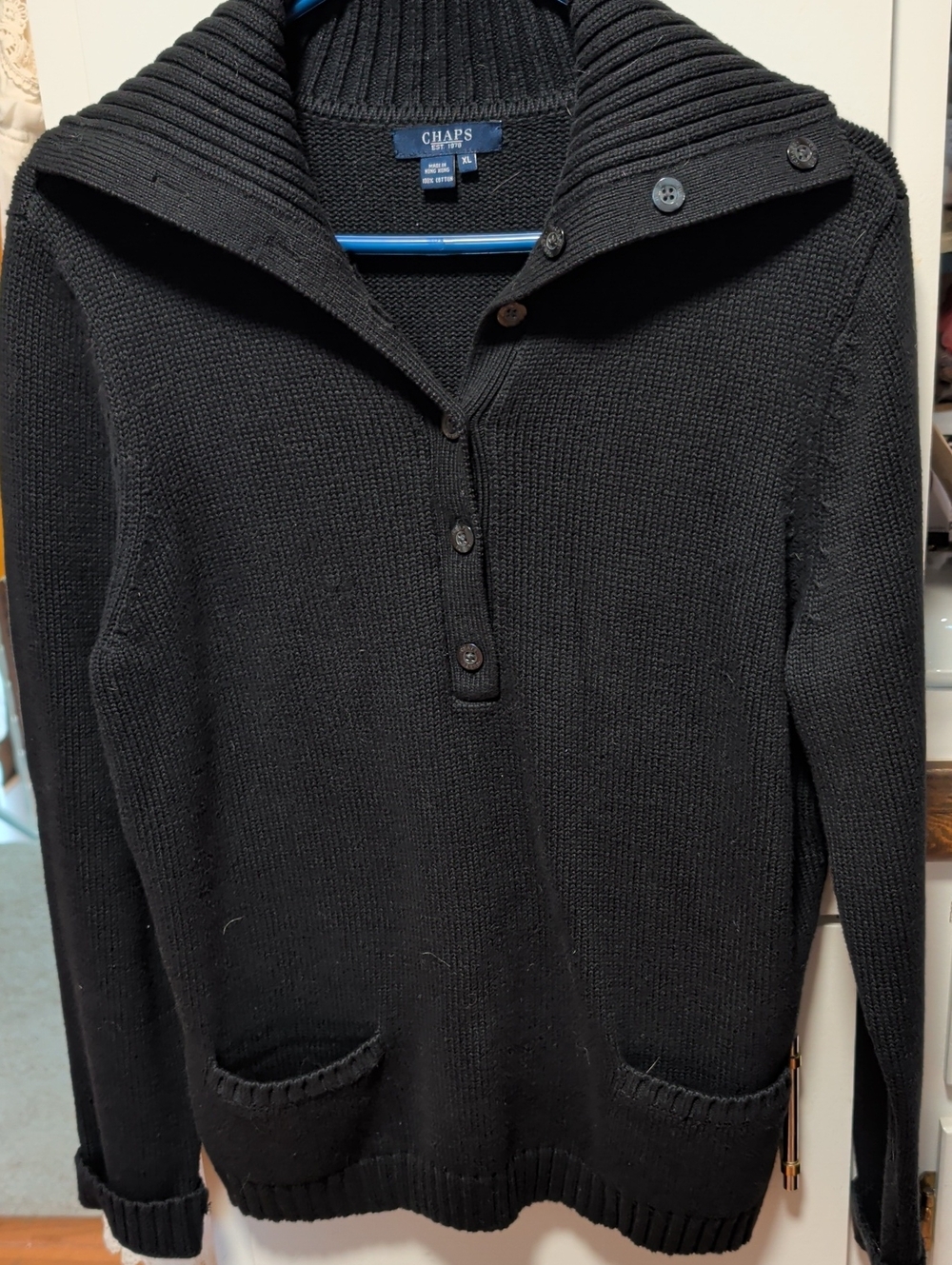 Chaps Men’s Black Shawl Collar Half-Zip Cardigan Sweater